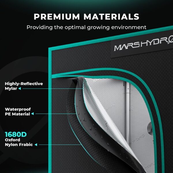 Estufa de cultivo indoor Mars Hydro, com dimensões 60x120x180cm, mostrando sua estrutura robusta de metal e a lona preta. Ideal para uso em ambientes internos.