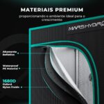 Estufa de cultivo indoor Mars Hydro, com dimensões 60x60x140cm, mostrando sua estrutura robusta de metal e a lona preta. Ideal para uso em ambientes internos.