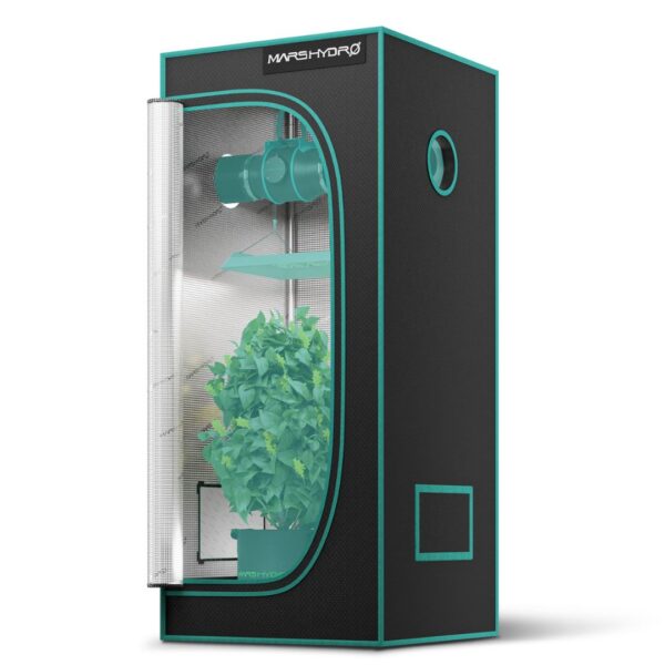 Estufa de cultivo indoor Mars Hydro, com dimensões 60x60x140cm, mostrando sua estrutura robusta de metal e a lona preta. Ideal para uso em ambientes internos.