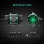 Exaustor de duto Mars Hydro de 6 polegadas (150mm), com seu controlador de termostato digital, cabos de energia e suportes de montagem.