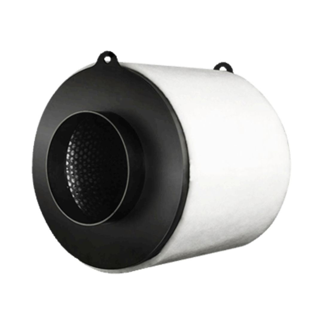 Filtro de Carvão Ativado Garden Highpro Proactiv 125mm, mostrando sua estrutura leve e compacta para instalação em sistemas de ventilação.