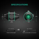 Kit de ventilação completo Mars Hydro de 4 polegadas, mostrando o exaustor, o filtro de carvão, os dutos flexíveis e o controlador de termostato.