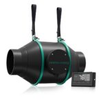 Kit de ventilação completo Mars Hydro de 4 polegadas, mostrando o exaustor, o filtro de carvão e os dutos flexíveis em PVC.