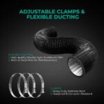 Kit de ventilação completo Mars Hydro de 4 polegadas, mostrando o exaustor, o filtro de carvão e os dutos flexíveis em PVC.