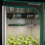 Kit de ventilação completo Mars Hydro de 6 polegadas, mostrando o exaustor, o filtro de carvão, os dutos flexíveis e o controlador digital.