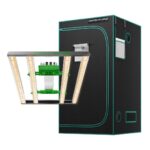 Kit de cultivo indoor com painel de LED Mars Hydro FC-E3000 e estufa de 100 x 100 x 180cm, mostrando a configuração de cultivo.