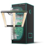 Kit de cultivo indoor com painel de LED Mars Hydro FC1500 e estufa de 70 x 70 x 160cm, montados e prontos para uso.