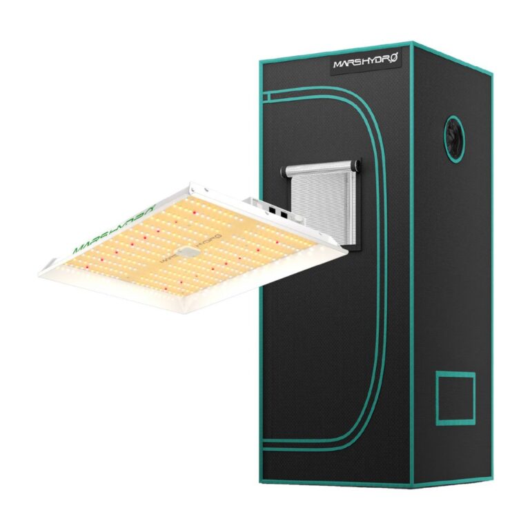 Kit de cultivo Mars Hydro com painel de LED TS1000 e estufa de 70x70x160cm, montados e prontos para uso.