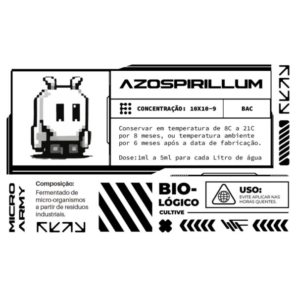 Embalagem de 250ml do Micro Army Azospirillum Organo Lab, mostrando o produto com elementos que remetem ao solo e à nutrição das raízes.