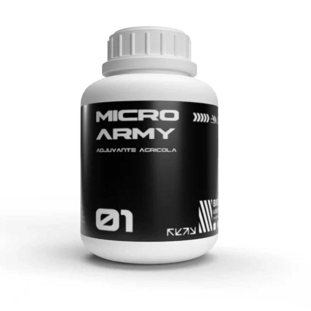 Embalagem de 250ml de Micro Army Beauveria bassiana Organo Lab, mostrando o produto com elementos que remetem ao controle de insetos e à proteção de plantas.