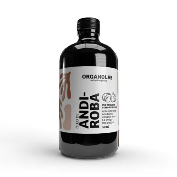 Frasco de 50ml de Óleo de Andiroba da marca Ecofort, mostrando o produto líquido em uma embalagem compacta e elementos que remetem a plantas saudáveis.