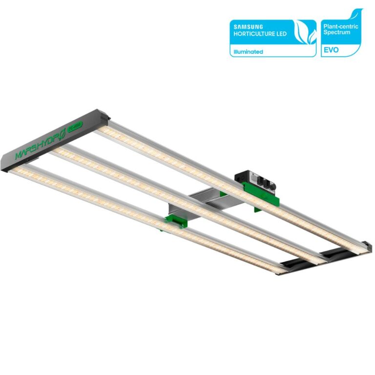 Painel de LED Mars Hydro FC-4000, um painel de cultivo indoor com múltiplos LEDs e design em barra, ideal para tendas de 120x60cm.