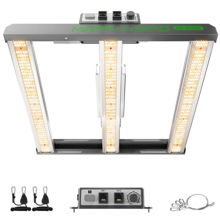 Painel de LED Mars Hydro FC-E 1500, um painel de cultivo indoor com múltiplos LEDs e design em barra, ideal para iniciantes e espaços pequenos.