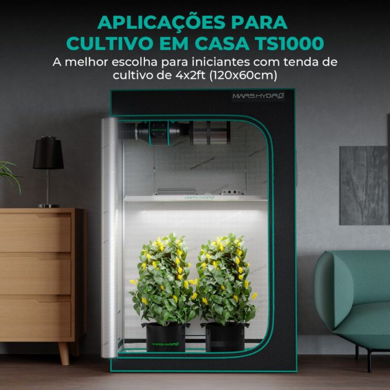 Painel de LED Mars Hydro TSL2000, um painel de cultivo indoor com formato retangular, ideal para iniciantes e tendas de 120x60cm.
