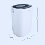 Desumidificador Desidrat Plus 150 Wi-Fi branco e compacto, com painel digital, mostrando umidade relativa e conexão Wi-Fi. Disponível nas versões 110V e 220V.