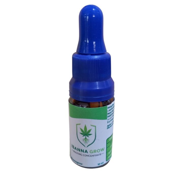 Frasco de 10ml de Ibanna Grow, enraizador concentrado da BioCultivo, com foco na sua composição hormonal IBA e ANA.