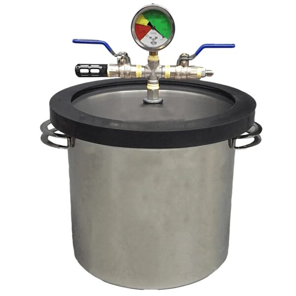 Panela de purga grande, fabricada em aço inoxidável de alta qualidade, com uma grade interna visível, utilizada em processos de extração e purificação de resinas.