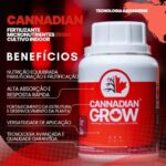 Frasco do fertilizante mineral fluido Cannadian Grow Parte A com rótulo cinza e verde destacando a marca Cannadian Green Lab.