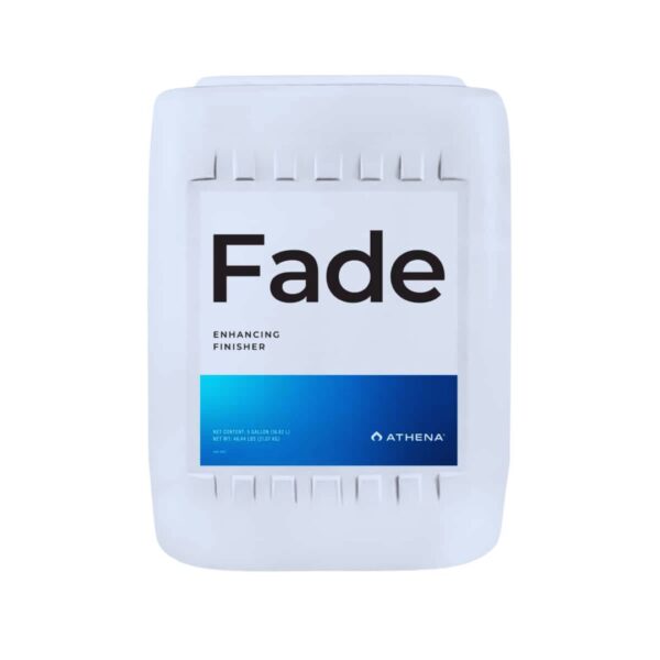Galão branco do fertilizante Athena Pro Fade com rótulo cinza e roxo exibindo o nome da linha Pro Line.
