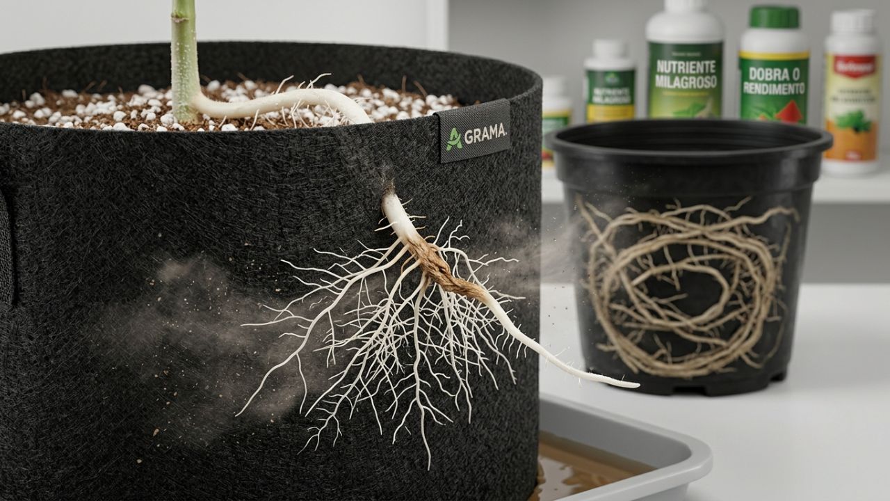 Como o tipo de vaso influencia a oxigenação das raízes