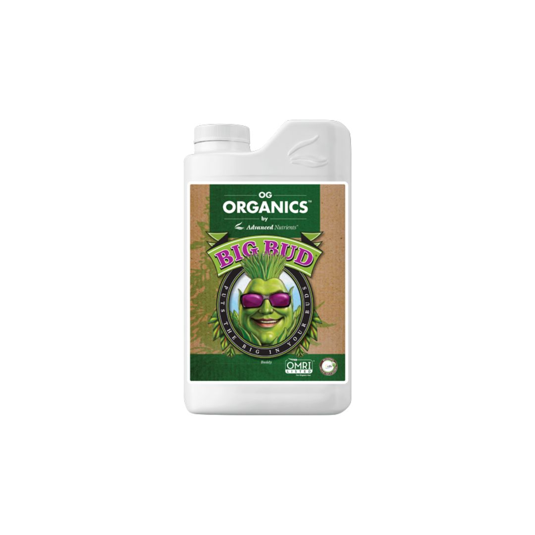 og-organics-iguana-juice-big-bud-1l-advanced-nutrients Frasco do bioestimulante orgânico OG Organics Big Bud da Advanced Nutrients para fase de floração.