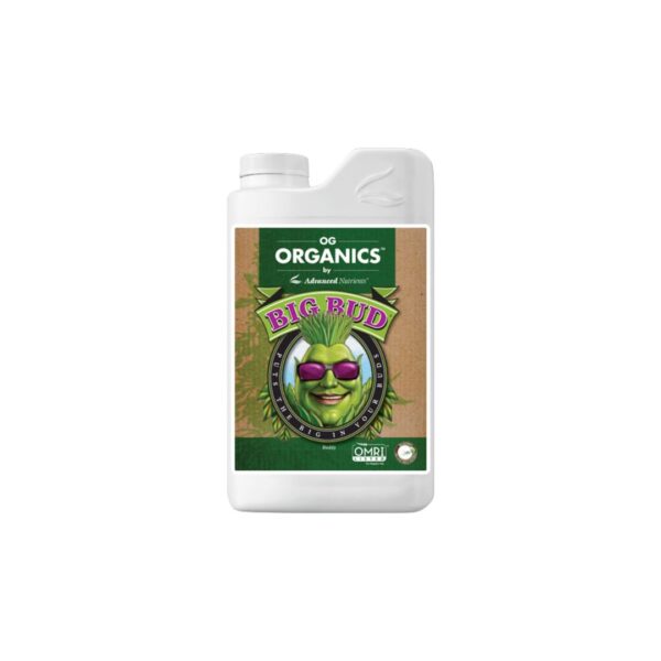 Frasco do bioestimulante orgânico OG Organics Big Bud da Advanced Nutrients para fase de floração.