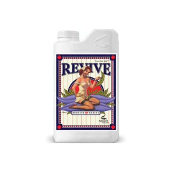 Galão e frasco do suplemento recuperador Revive da Advanced Nutrients para plantas sob estresse.